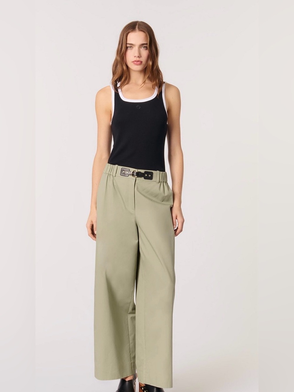 Maje  pillan High-Waist Wide Leg Pants in Sage Green